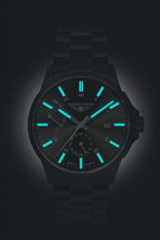 Preview: Bauhaus Aviation Herrenuhr Automatik mit Gangreserveanzeige und Titan-Gliederarmband